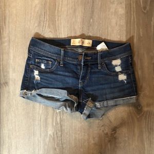 Hollister Dark Wash Distressed Low Rise Shorts